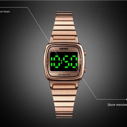 Women's Digital Watch Stainless Steel Band Square Waterproof Electronic Led Watch
