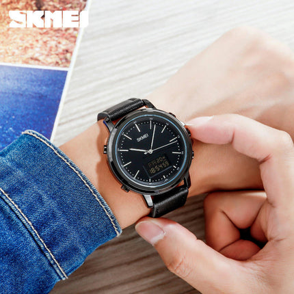 Men's Analog Digital Watches Casual Leather Strap Sport Watch
