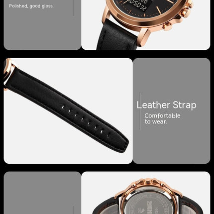 Men's Analog Digital Watches Casual Leather Strap Sport Watch