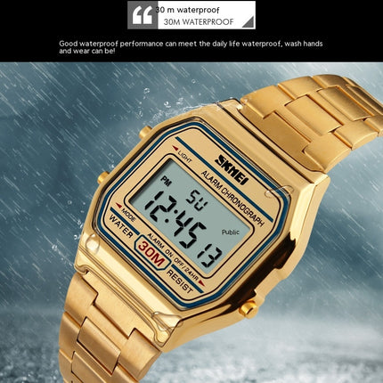 Digital Watch Men's Water Resistant Stainless Steel Band Electronic Wristwatch