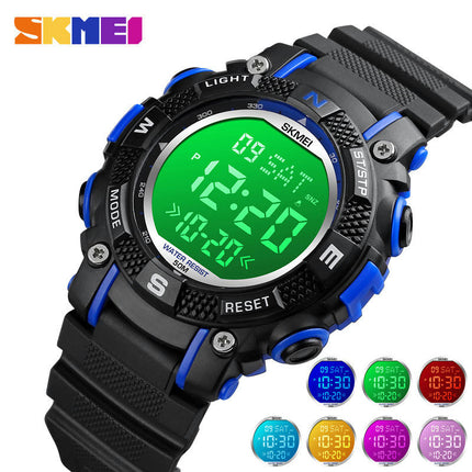 Kids Digital Sport Waterproof Electronic Multi Function Watches, 7 Colorful LED Luminous Wristwatch