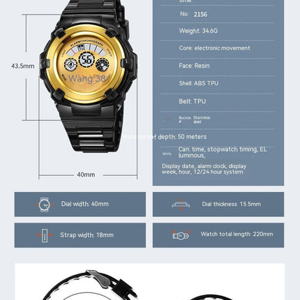 Digital Sports Watches for Child with Waterproof EL Light Alarm