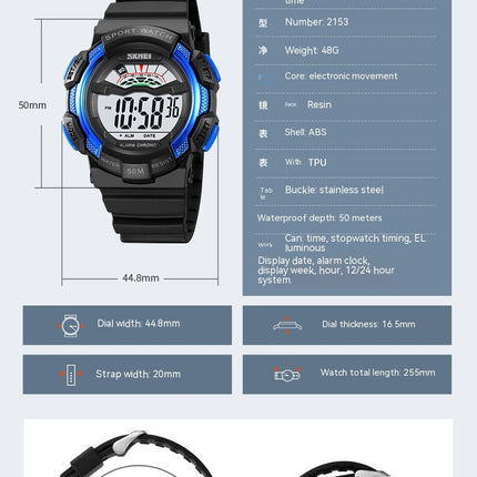Kids Watches Digital Outdoor Sport Waterproof Electrical LED-Lights Watches with Luminous