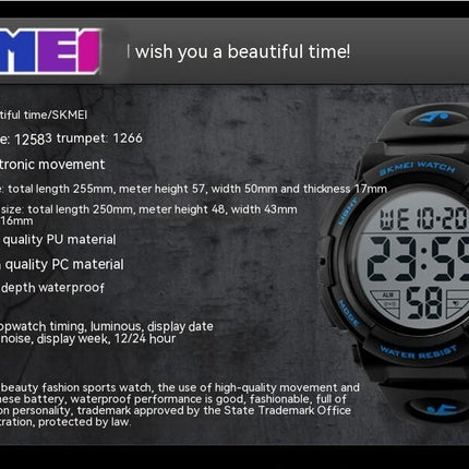 Boys Watch Digital Sports Waterproof Outdoor Kids Watches Calendar Wristwatch
