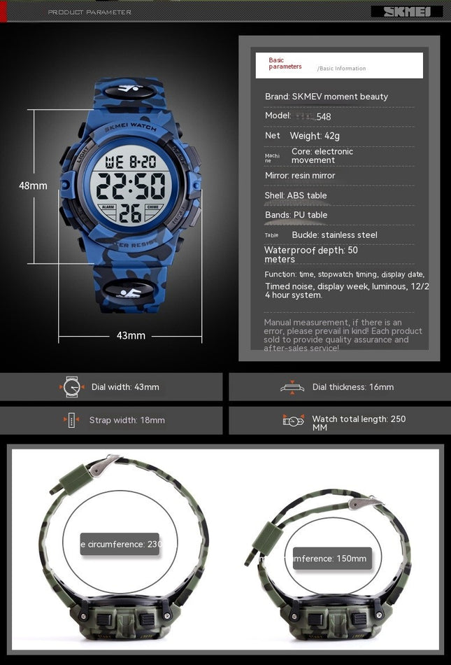 Kids Digital Watch Waterproof Electronic Watches Alarm Clock Stopwatch Calendar Wristwatch