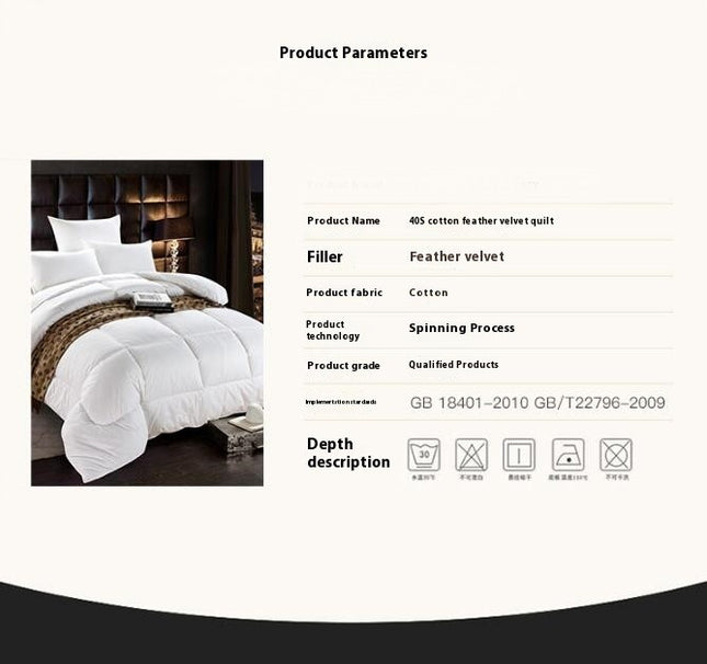 White Warm Winter Quilt Cotton Feather Quilt Ultra Soft Bedding Comforter- All Season