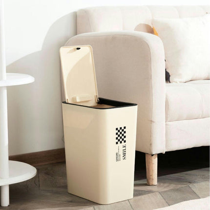 Bathroom Garbage Can with Pop-up Lid,12L/16L Plastic Trash Bin, Waste Basket for Kitchen Bedroom Office Narrow Space