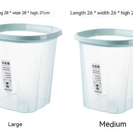 Clear Square Wastebasket for Bathroom, Kitchen and Home Office - Durable Pressure Ring Wastebasket
