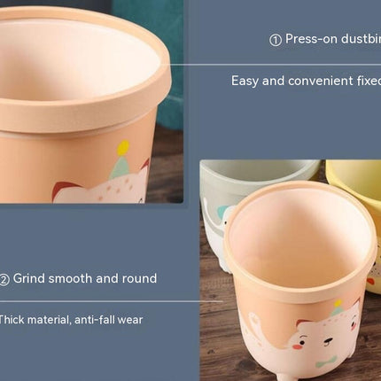 Round Trash Can Cute Bedroom Trash Can Animal Waste Bins Plastic Cartoon Trash Can