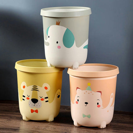Round Trash Can Cute Bedroom Trash Can Animal Waste Bins Plastic Cartoon Trash Can
