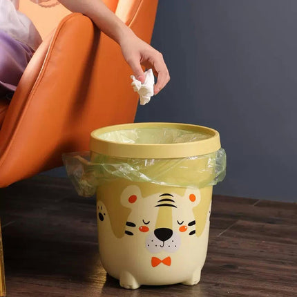Round Trash Can Cute Bedroom Trash Can Animal Waste Bins Plastic Cartoon Trash Can