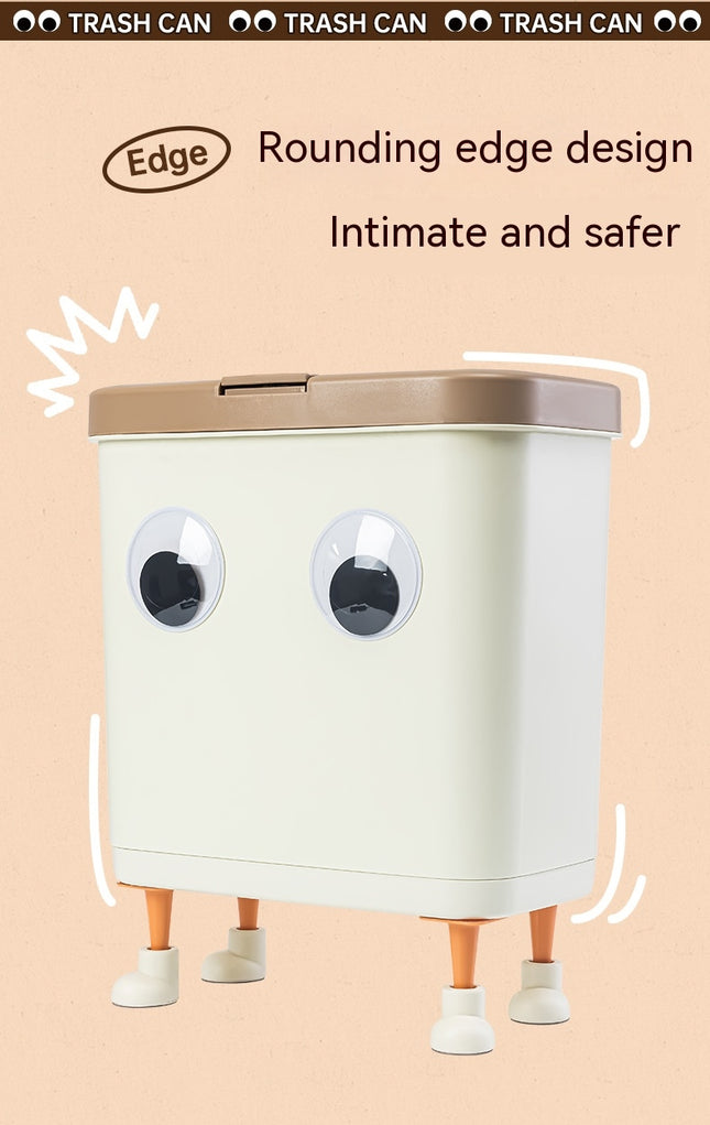 Trash Can with Lid, Plastic Garbage Can with Push Button, Narrow Waste Basket for Kitchen Bedroom