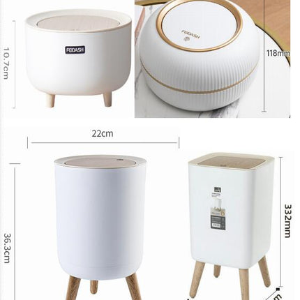 Round Trash Can with Lid,Garbage Bin with Push Button, Modern Waste Basket for Bedroom Bathroom Living Room Office