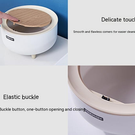Round Trash Can with Lid,Garbage Bin with Push Button, Modern Waste Basket for Bedroom Bathroom Living Room Office