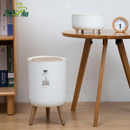Round Trash Can with Lid,Garbage Bin with Push Button, Modern Waste Basket for Bedroom Bathroom Living Room Office