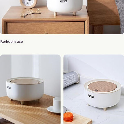 Round Trash Can with Lid,Garbage Bin with Push Button, Modern Waste Basket for Bedroom Bathroom Living Room Office