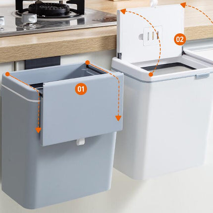 Kitchen Compost Bin, Hanging Trash Can with Lid for  Cabinet Door, Under Sink, Waste basket in bathroom