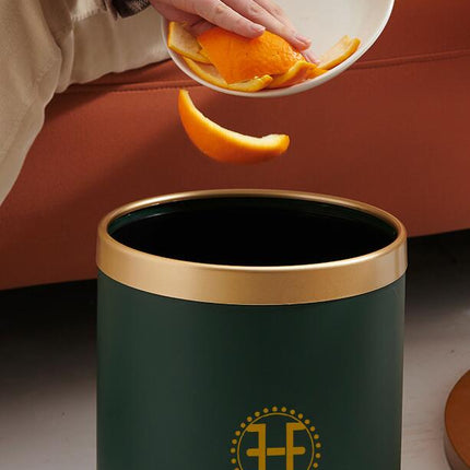 Round Household Double Bin Trash Can Living Room Bedroom Bathroom Printed Plastic Bin