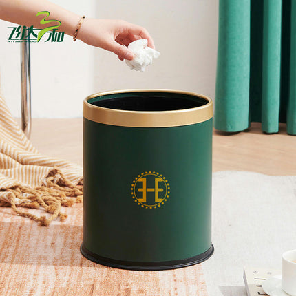 Round Household Double Bin Trash Can Living Room Bedroom Bathroom Printed Plastic Bin
