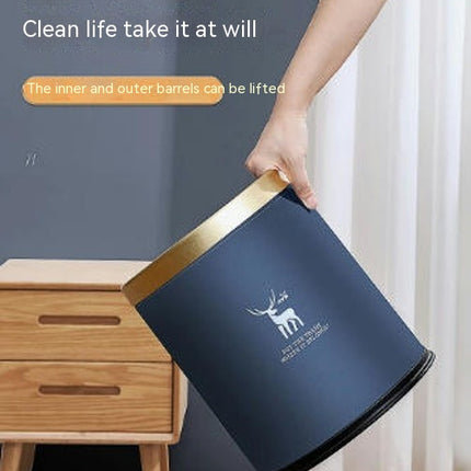 Round Household Double Bin Trash Can Living Room Bedroom Bathroom Printed Plastic Bin