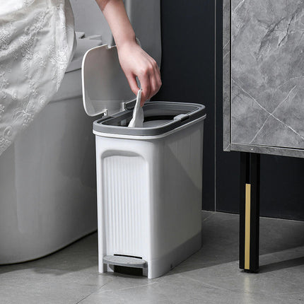 Bathroom Trash Can Living Room Kitchen Dual Purpose Push Down Footed Narrow Slit Paper Basket with Lid
