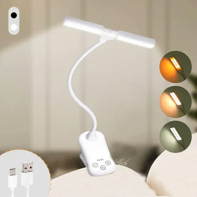 14 LED Clip On Book Light 3 Colors 8 Brightness Usb Rechargeable Night Light Portable Reading Light Book Lamp Mini Desk Lamp