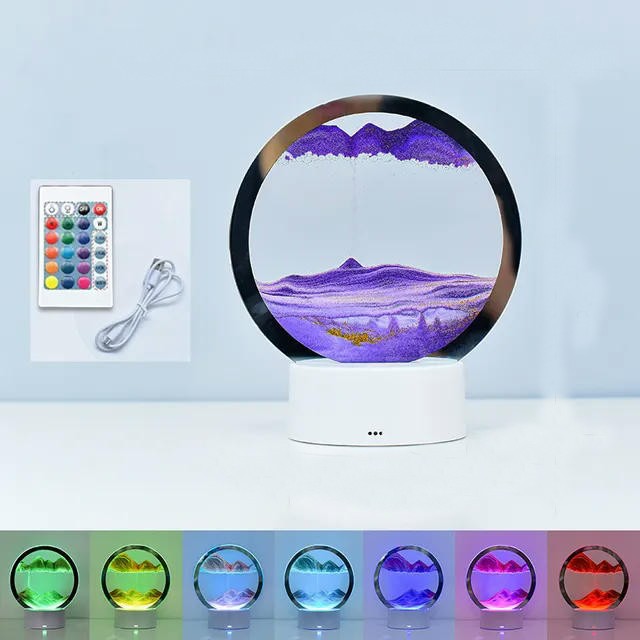 LED RGB Sandscape Lamp 3D Moving Sand Art Frame Night Light with 16 Colors Hourglass Light 3D Deep Sea Display with Remote