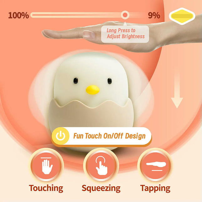 LED Night Light Cute Duck Cartoon Animals Silicone Lamp For Children Kid Touch Sensor Timing USB Rechargeable