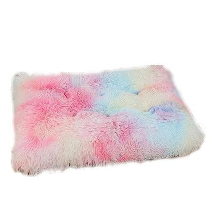 Fluffy Calming Dog Bed Washable Dog Crate Mat Plush Rectangle Pet Bed with Anti-Slip Backing