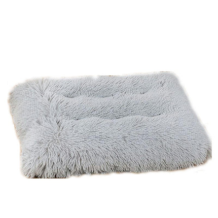 Fluffy Calming Dog Bed Washable Dog Crate Mat Plush Rectangle Pet Bed with Anti-Slip Backing