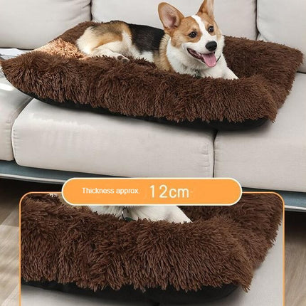 Fluffy Calming Dog Bed Washable Dog Crate Mat Plush Rectangle Pet Bed with Anti-Slip Backing
