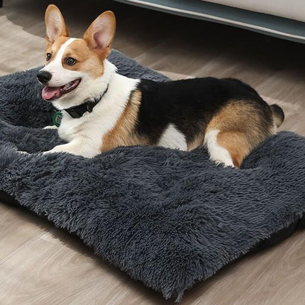 Fluffy Calming Dog Bed Washable Dog Crate Mat Plush Rectangle Pet Bed with Anti-Slip Backing