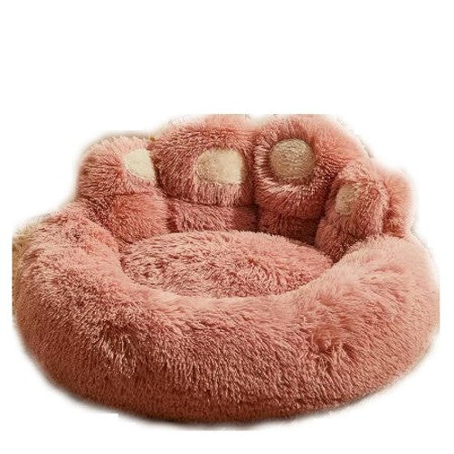 Pet Round Bed of Paw Shape, Calming Donut Dog Bed for Small Dog, Faux Fur Cat Bed for Cat, Machine Washable