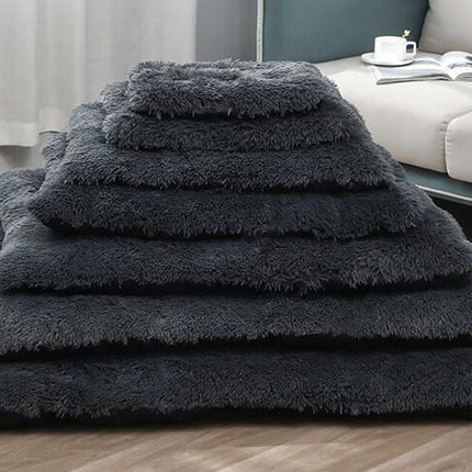 Fluffy Calming Dog Bed Washable Dog Crate Mat Plush Rectangle Pet Bed with Anti-Slip Backing