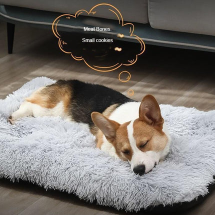 Fluffy Calming Dog Bed Washable Dog Crate Mat Plush Rectangle Pet Bed with Anti-Slip Backing