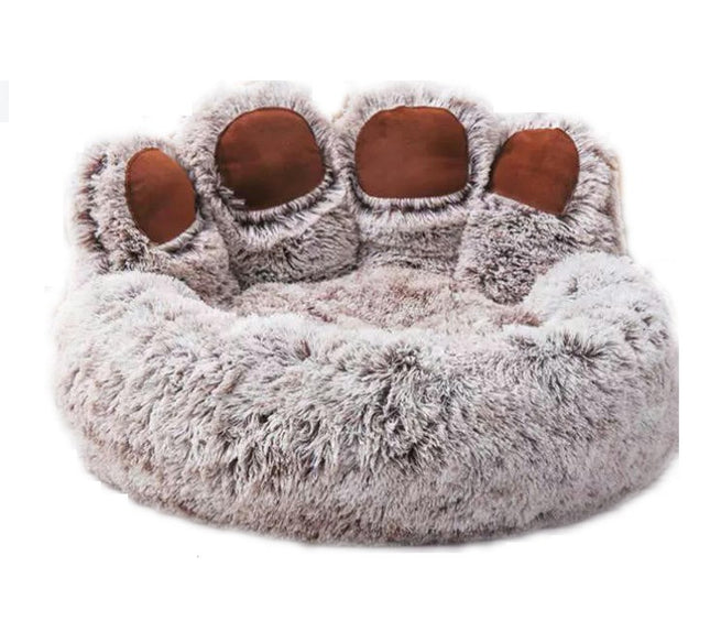 Pet Round Bed of Paw Shape, Calming Donut Dog Bed for Small Dog, Faux Fur Cat Bed for Cat, Machine Washable