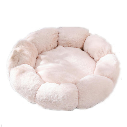 Flower Shape Plush Cat Bed, 2 in1 Versatile Round Pet Mat, Small Cat Dog Bed,Antiskid Bottom