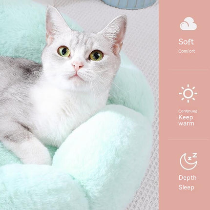 Flower Shape Plush Cat Bed, 2 in1 Versatile Round Pet Mat, Small Cat Dog Bed,Antiskid Bottom