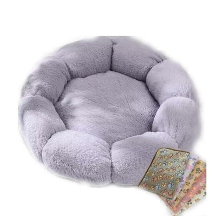 Flower Shape Plush Cat Bed, 2 in1 Versatile Round Pet Mat, Small Cat Dog Bed,Antiskid Bottom