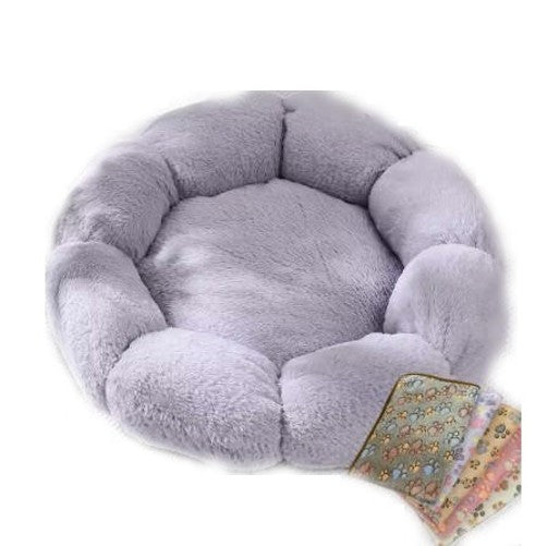 Flower Shape Plush Cat Bed, 2 in1 Versatile Round Pet Mat, Small Cat Dog Bed,Antiskid Bottom