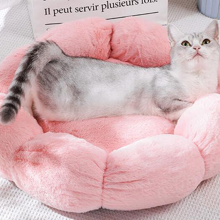 Flower Shape Plush Cat Bed, 2 in1 Versatile Round Pet Mat, Small Cat Dog Bed,Antiskid Bottom