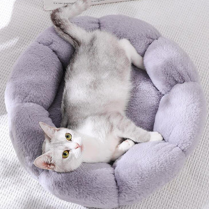 Flower Shape Plush Cat Bed, 2 in1 Versatile Round Pet Mat, Small Cat Dog Bed,Antiskid Bottom