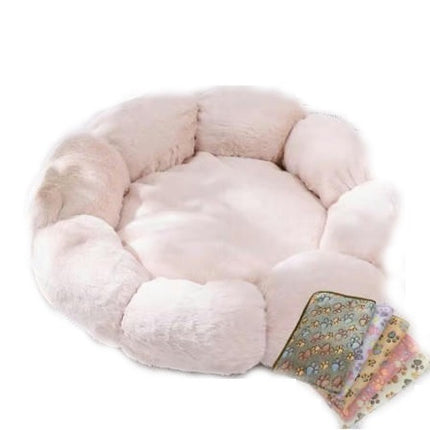 Flower Shape Plush Cat Bed, 2 in1 Versatile Round Pet Mat, Small Cat Dog Bed,Antiskid Bottom