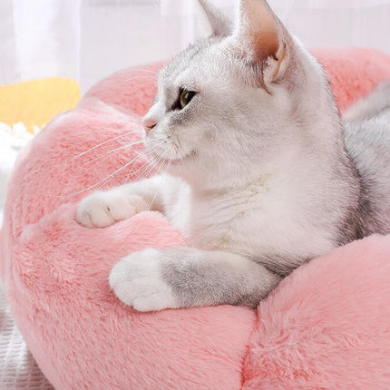 Flower Shape Plush Cat Bed, 2 in1 Versatile Round Pet Mat, Small Cat Dog Bed,Antiskid Bottom