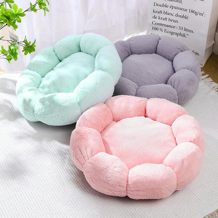 Flower Shape Plush Cat Bed, 2 in1 Versatile Round Pet Mat, Small Cat Dog Bed,Antiskid Bottom