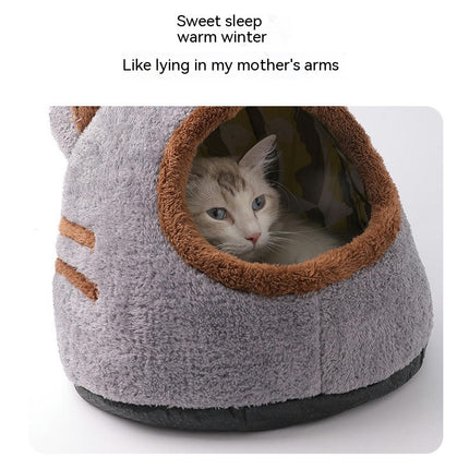 Indoor Cat Bed for Cats - Washable Bear Head Cat Bed Cave, Soft Plush Non-Warping Pet Bed