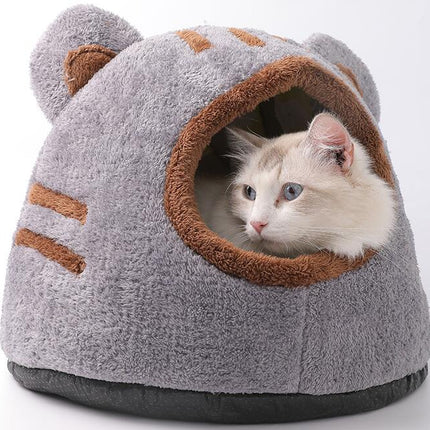 Indoor Cat Bed for Cats - Washable Bear Head Cat Bed Cave, Soft Plush Non-Warping Pet Bed