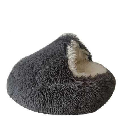 Small Dog Bed & Cat Bed, Round Donut Calming Cat Beds, Anti-Anxiety Cave Bed with Hooded Blanket