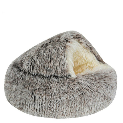 Small Dog Bed & Cat Bed, Round Donut Calming Cat Beds, Anti-Anxiety Cave Bed with Hooded Blanket