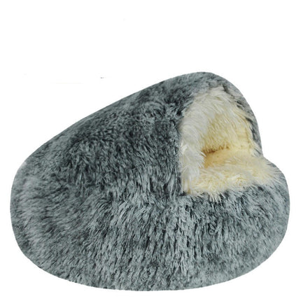 Small Dog Bed & Cat Bed, Round Donut Calming Cat Beds, Anti-Anxiety Cave Bed with Hooded Blanket